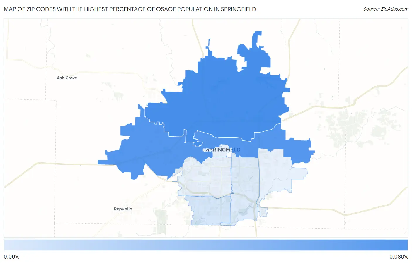 Zip Codes with the Highest Percentage of Osage Population in Springfield Map