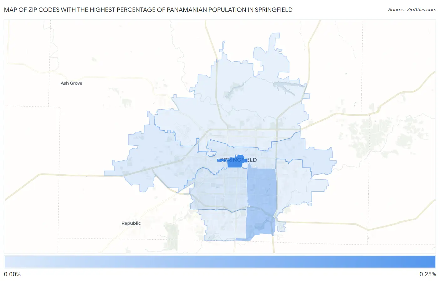 Zip Codes with the Highest Percentage of Panamanian Population in Springfield Map