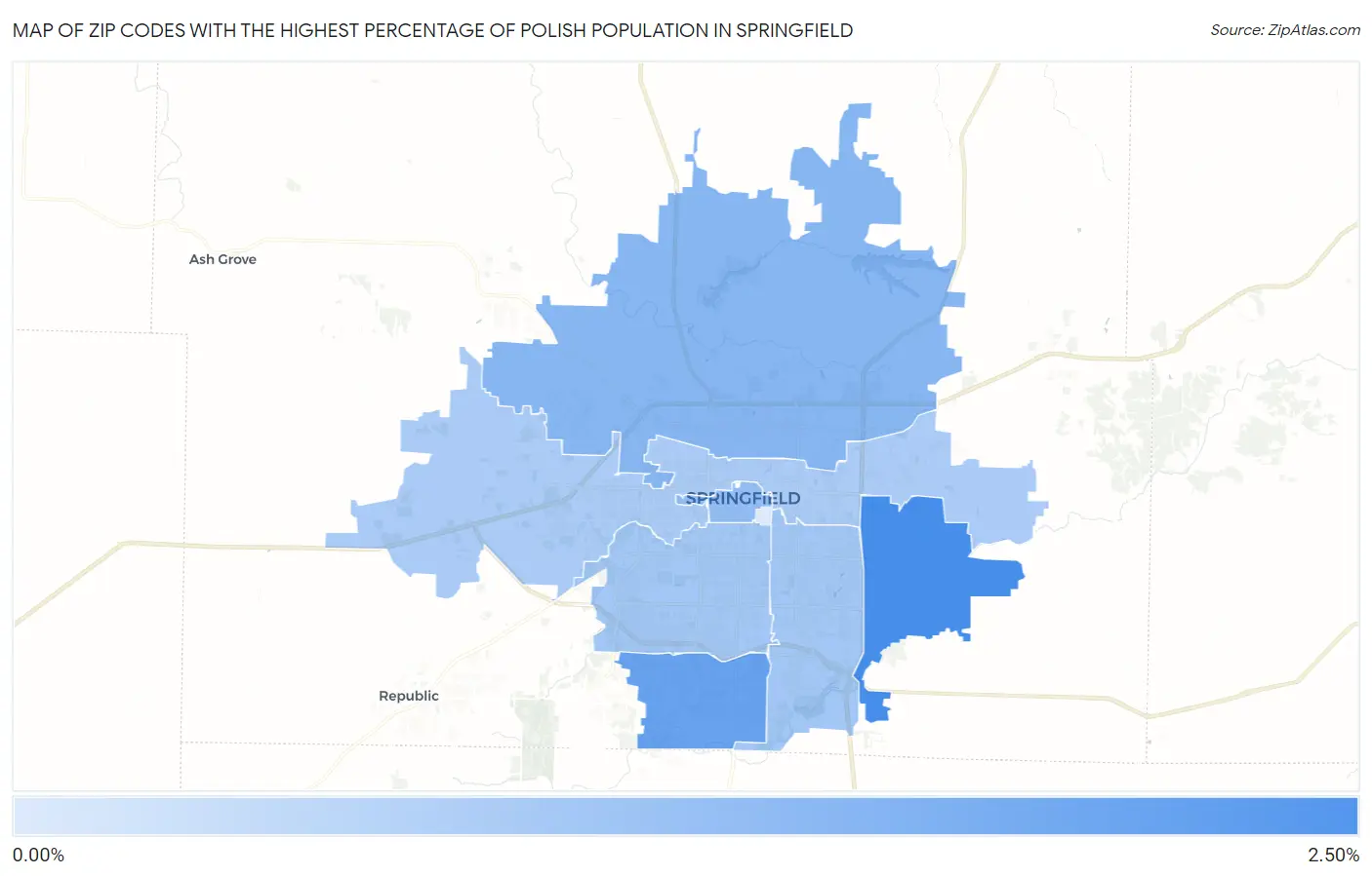 Zip Codes with the Highest Percentage of Polish Population in Springfield Map