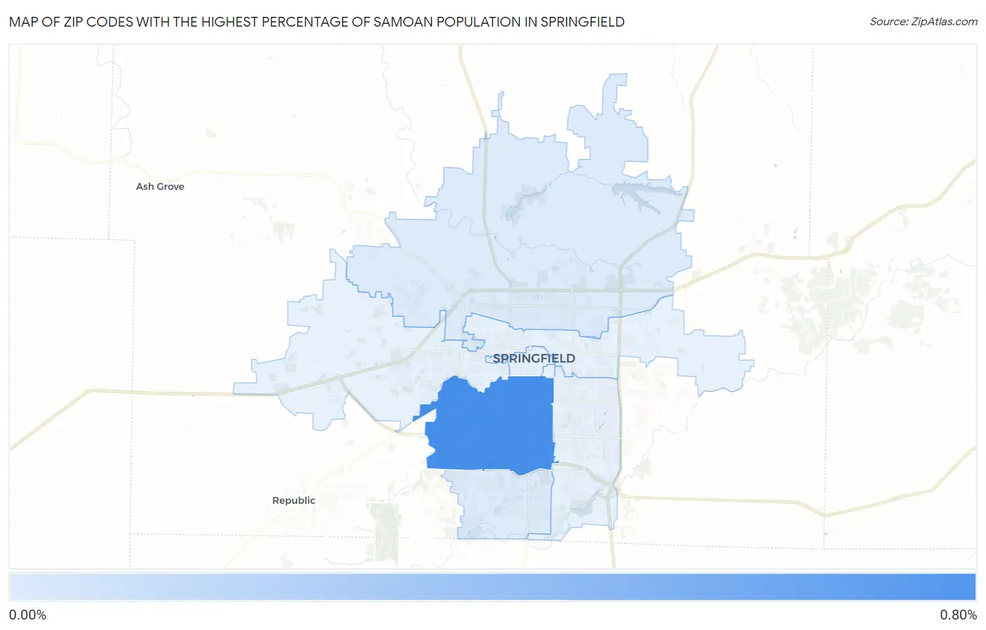 Zip Codes with the Highest Percentage of Samoan Population in Springfield Map