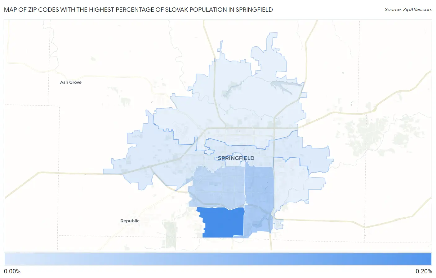 Zip Codes with the Highest Percentage of Slovak Population in Springfield Map