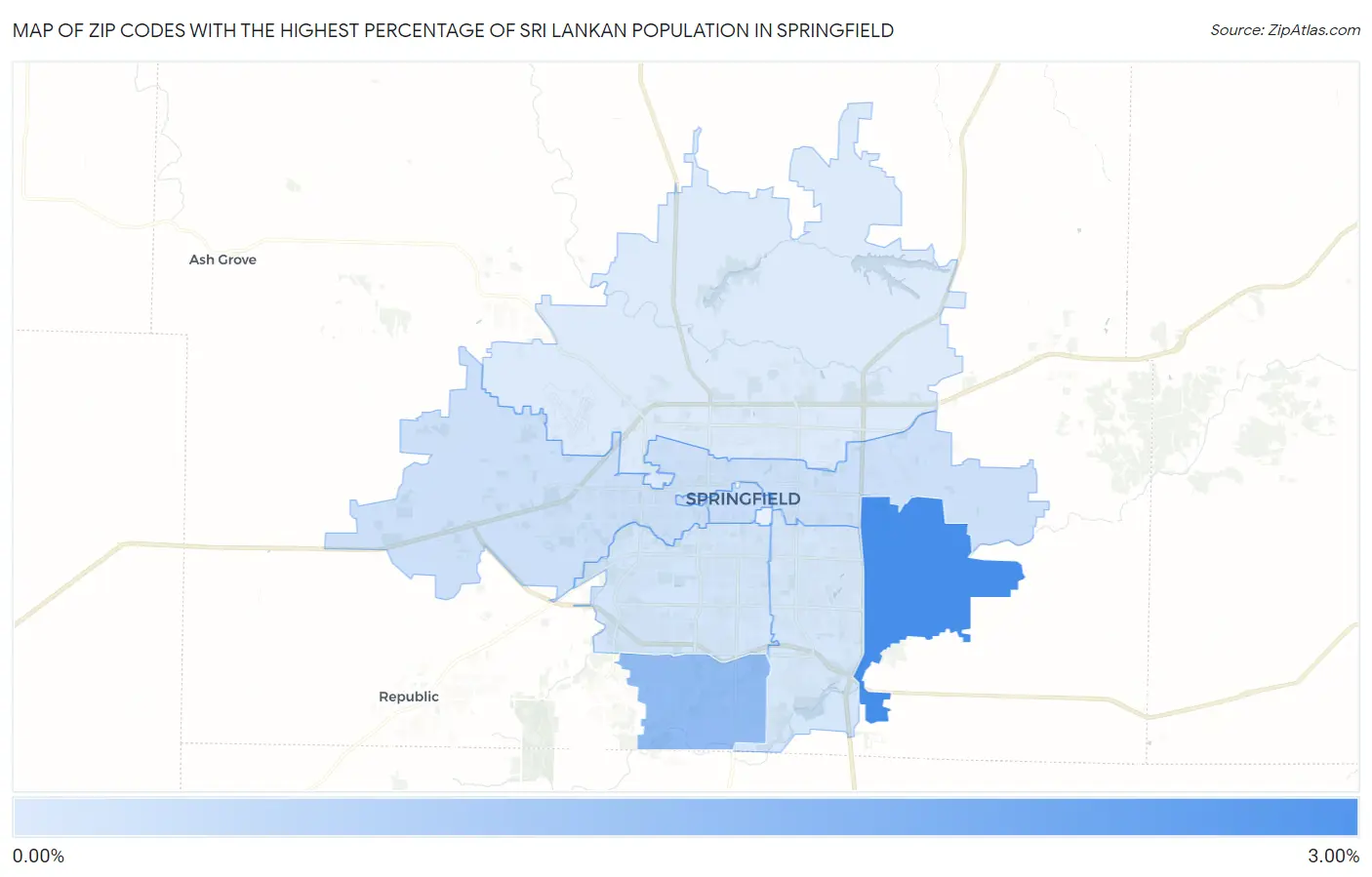 Zip Codes with the Highest Percentage of Sri Lankan Population in Springfield Map