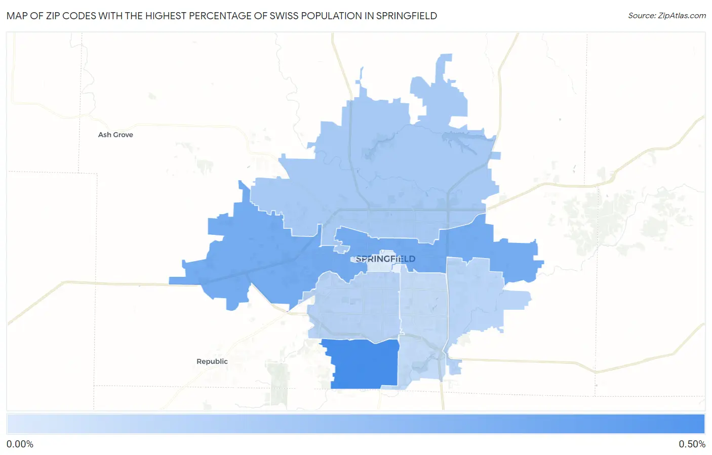 Zip Codes with the Highest Percentage of Swiss Population in Springfield Map