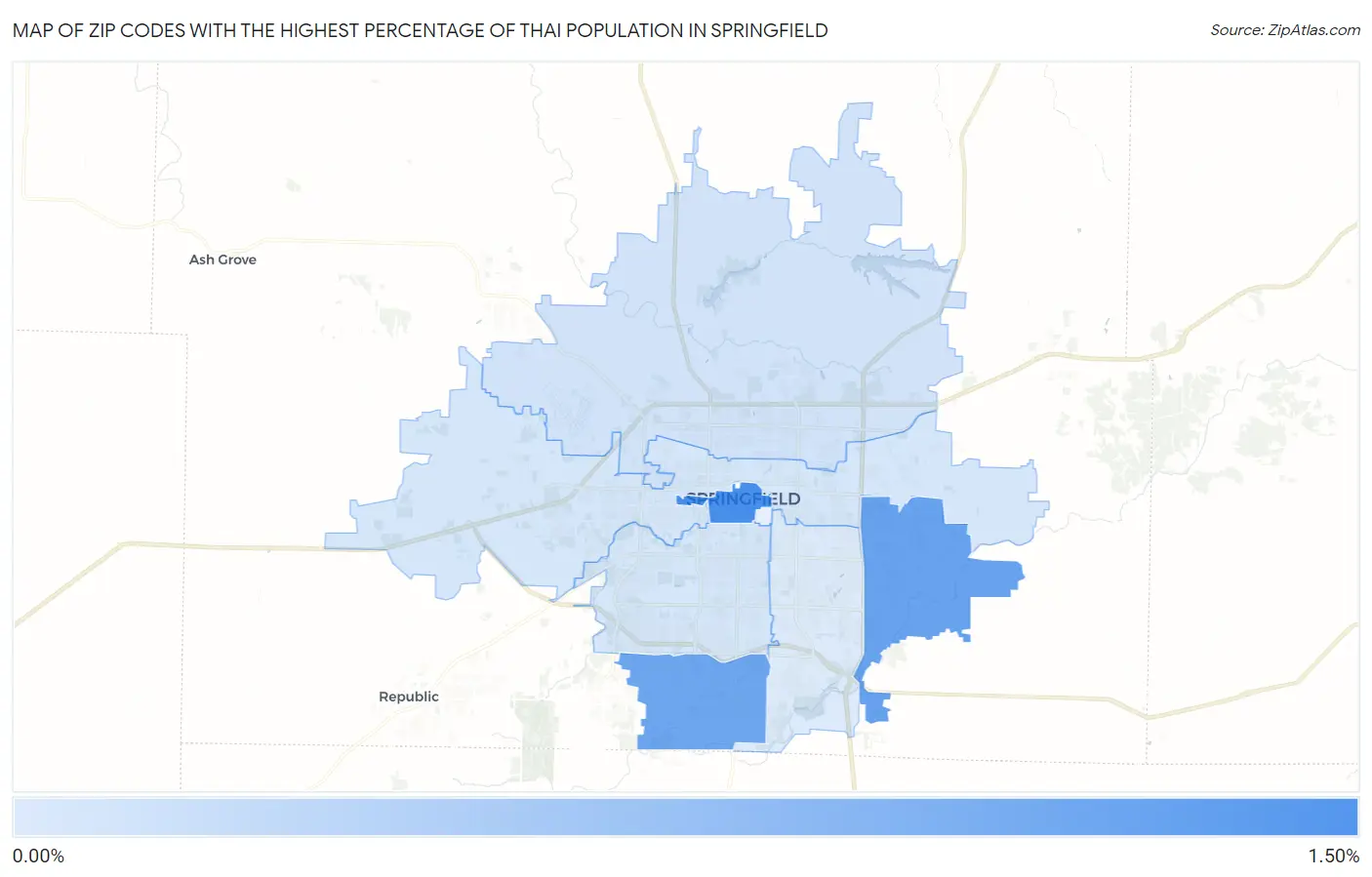 Zip Codes with the Highest Percentage of Thai Population in Springfield Map