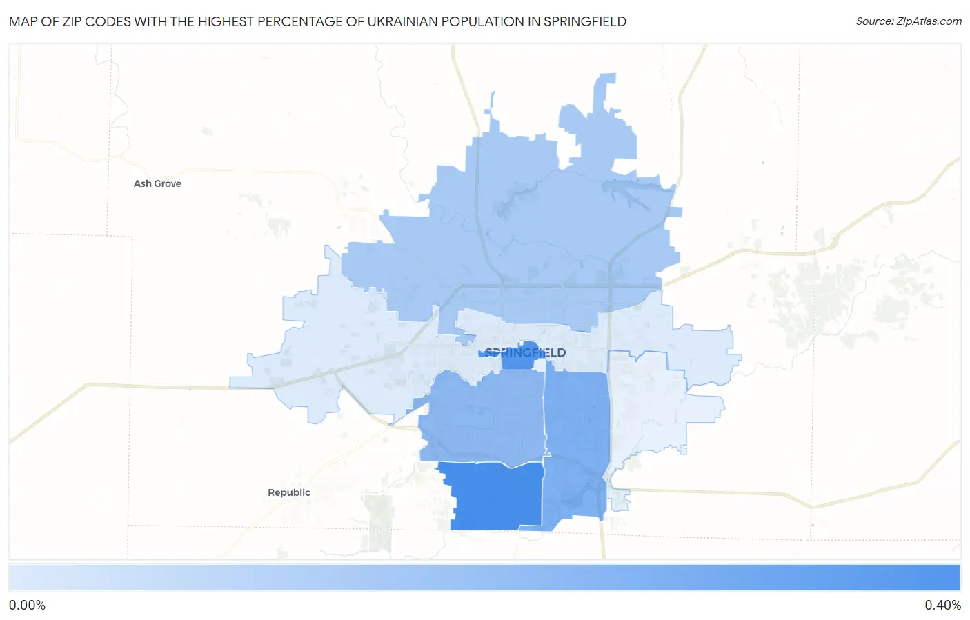 Zip Codes with the Highest Percentage of Ukrainian Population in Springfield Map