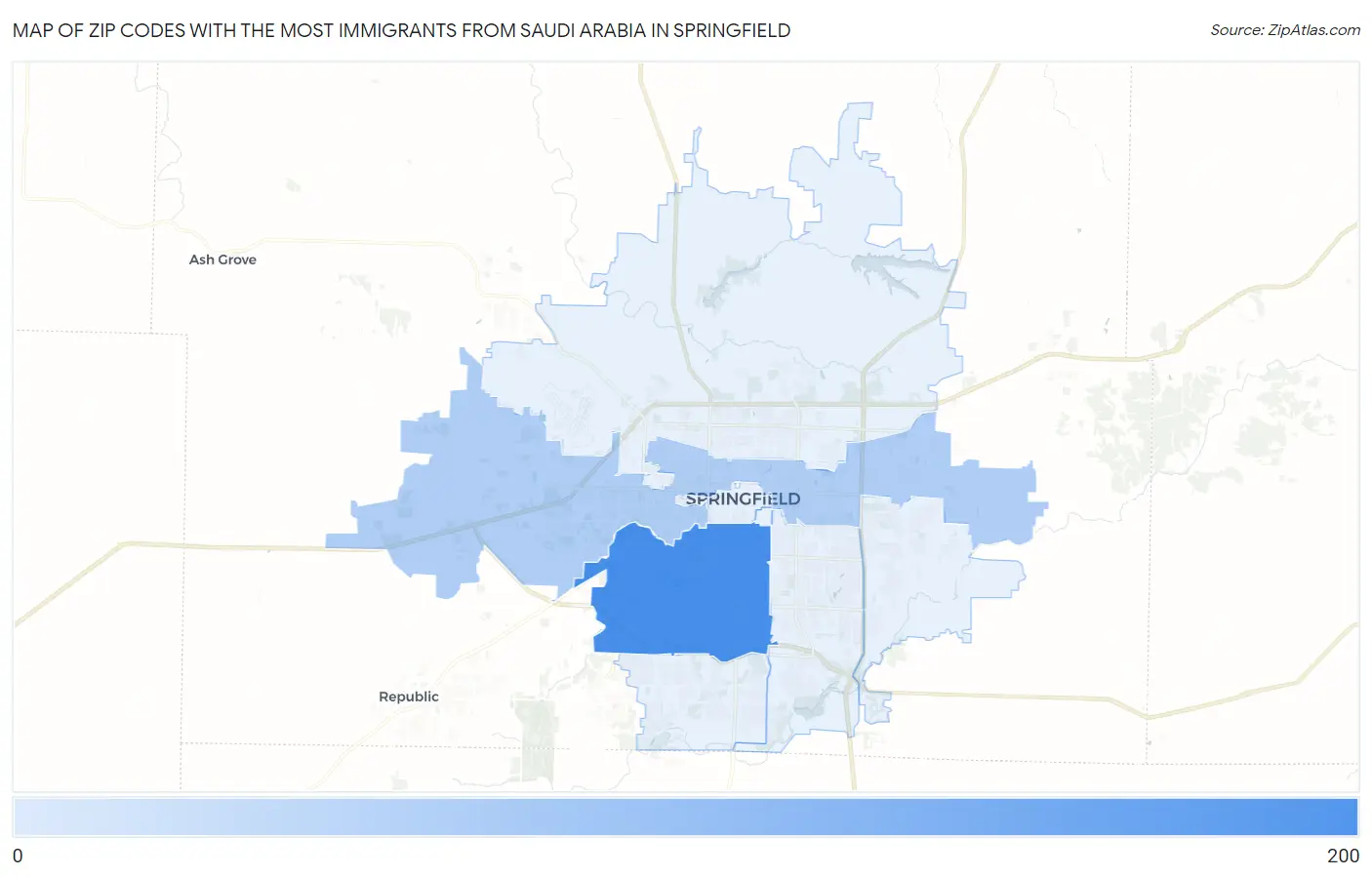Zip Codes with the Most Immigrants from Saudi Arabia in Springfield Map