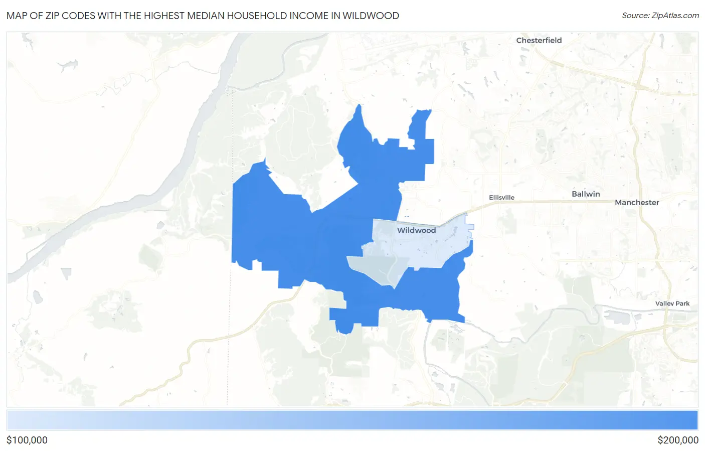 Zip Codes with the Highest Median Household Income in Wildwood Map
