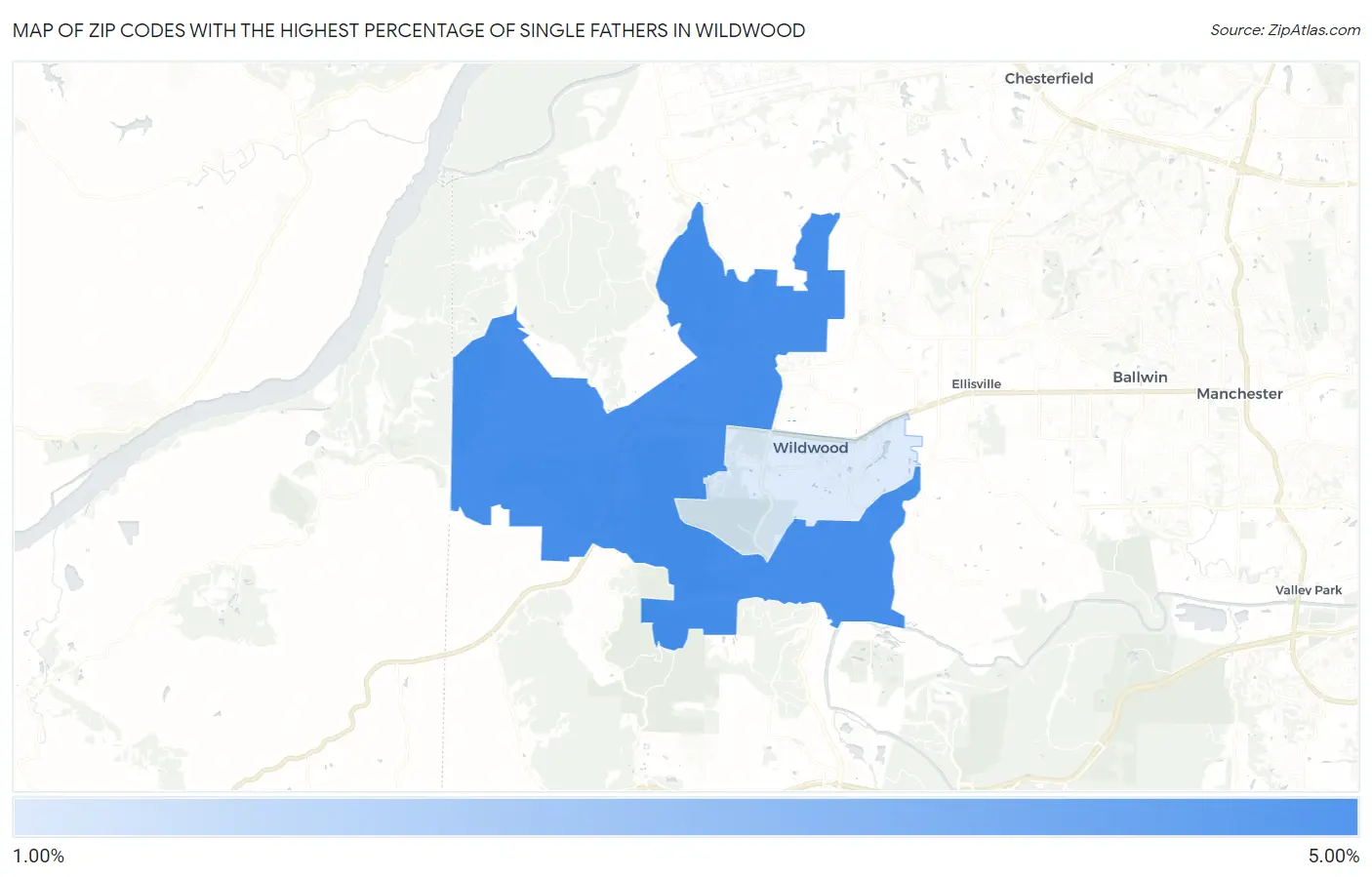 Zip Codes with the Highest Percentage of Single Fathers in Wildwood Map