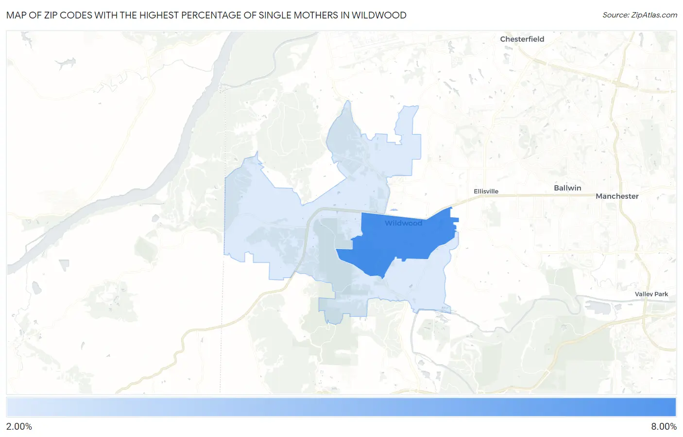 Zip Codes with the Highest Percentage of Single Mothers in Wildwood Map