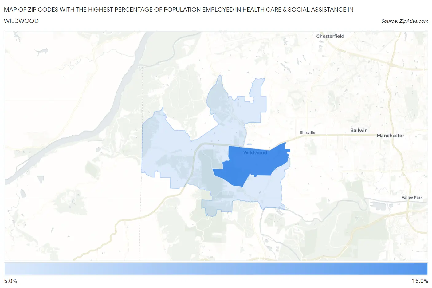 Zip Codes with the Highest Percentage of Population Employed in Health Care & Social Assistance in Wildwood Map