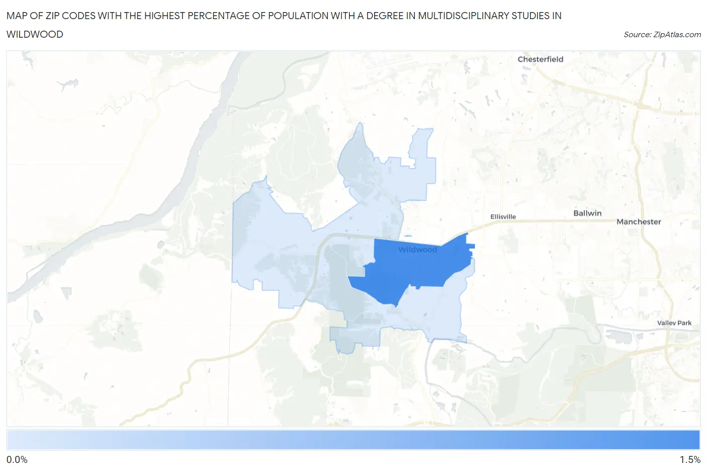 Zip Codes with the Highest Percentage of Population with a Degree in Multidisciplinary Studies in Wildwood Map