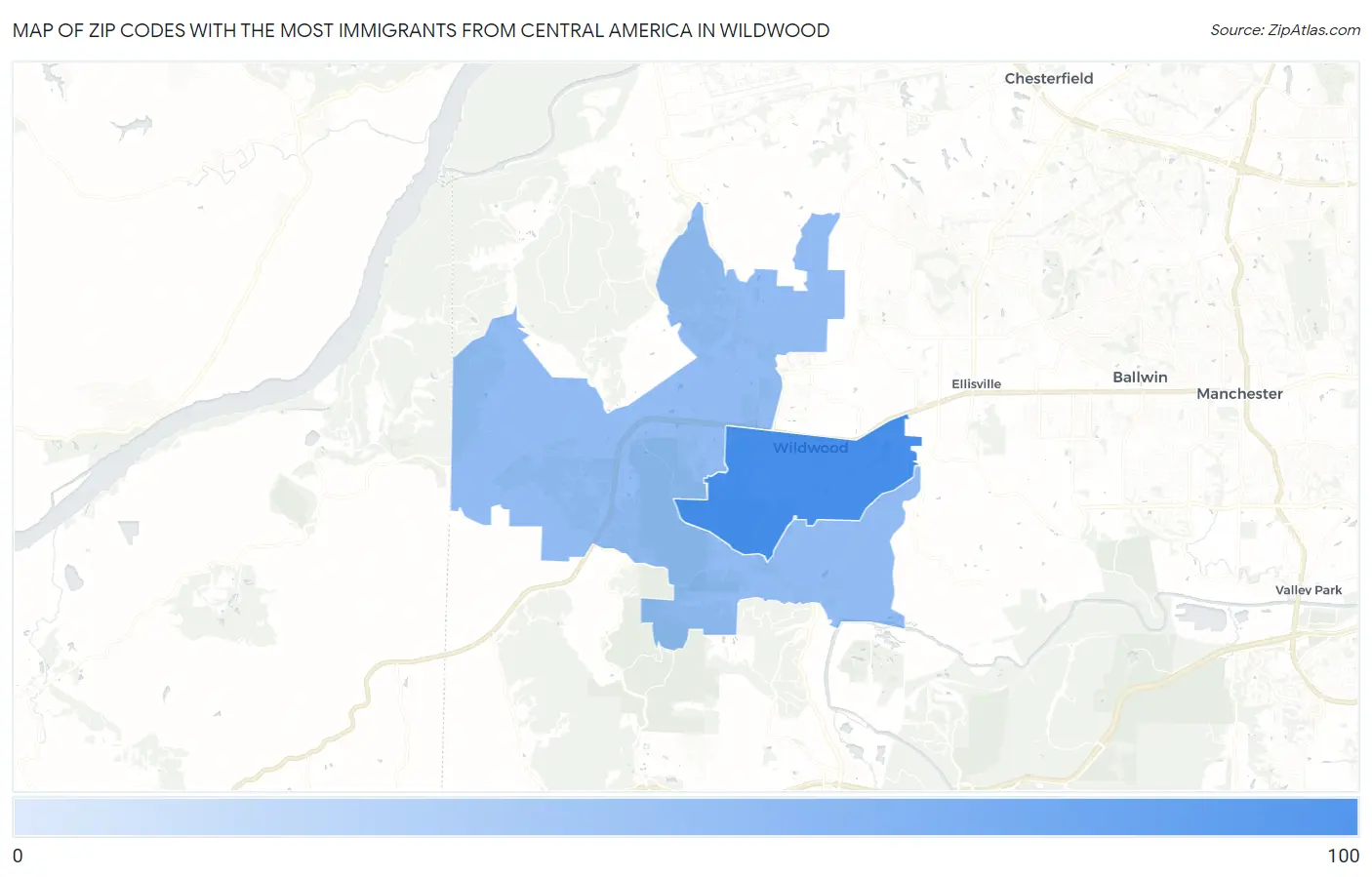Zip Codes with the Most Immigrants from Central America in Wildwood Map