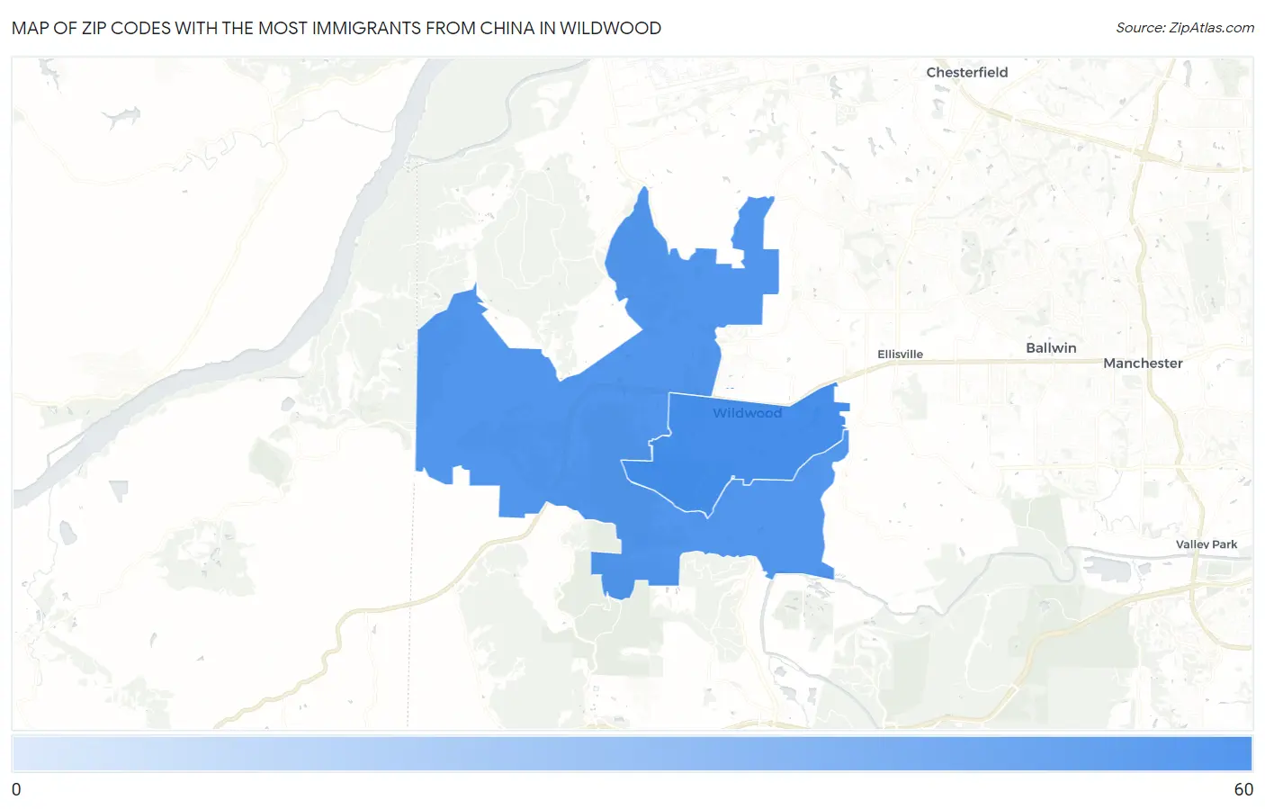 Zip Codes with the Most Immigrants from China in Wildwood Map