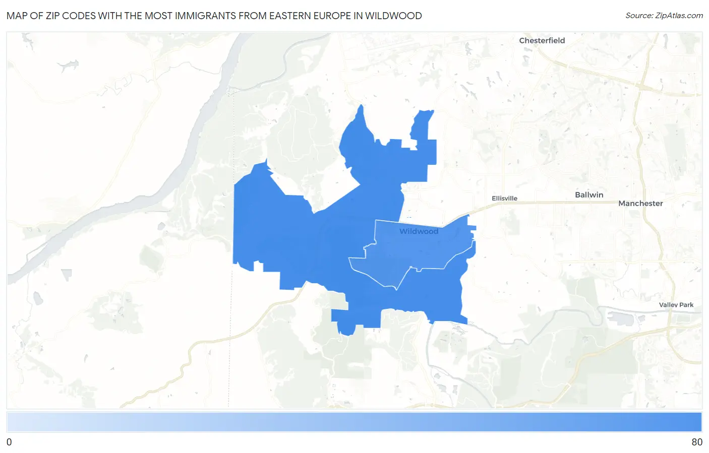 Zip Codes with the Most Immigrants from Eastern Europe in Wildwood Map