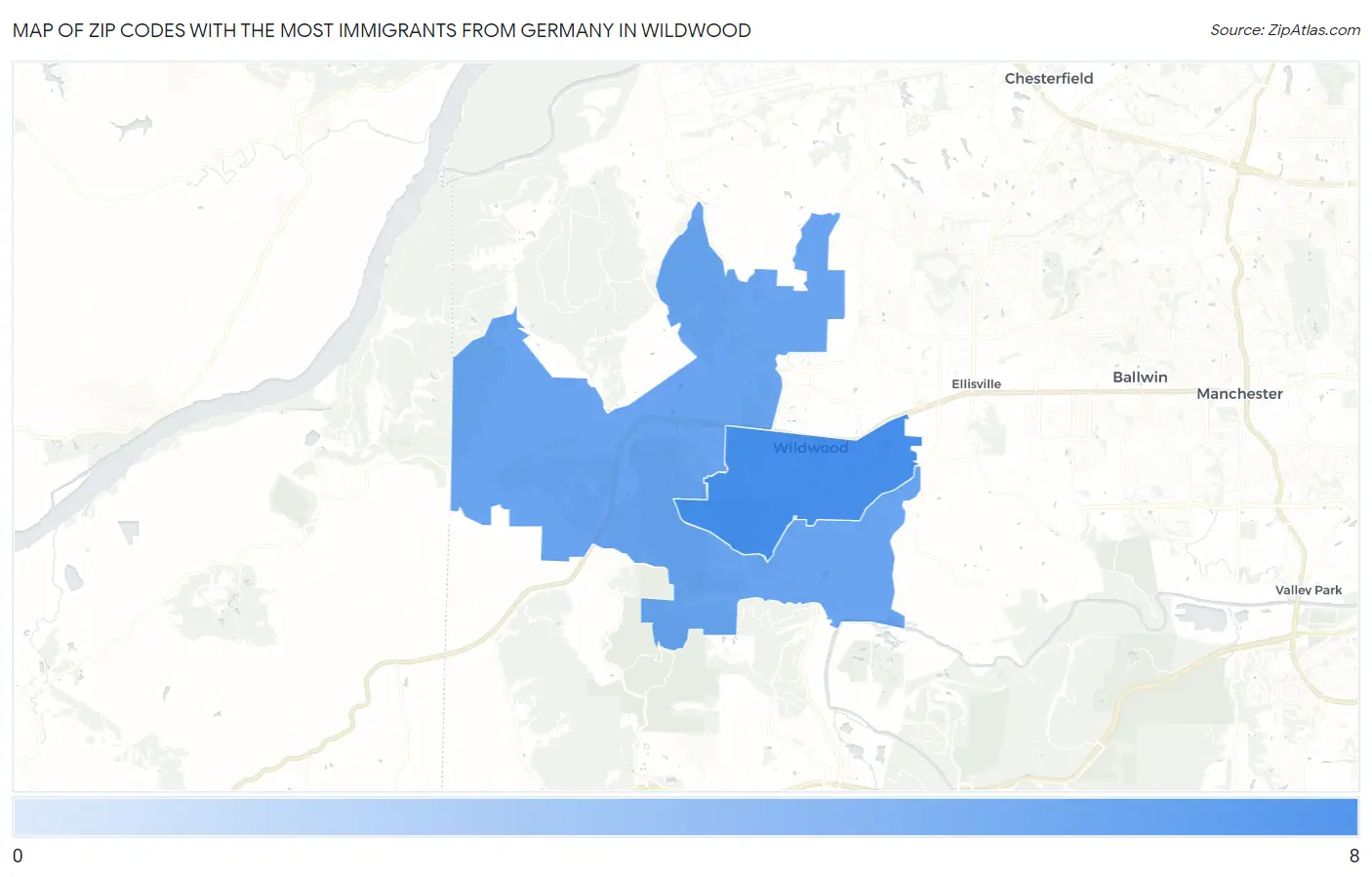 Zip Codes with the Most Immigrants from Germany in Wildwood Map