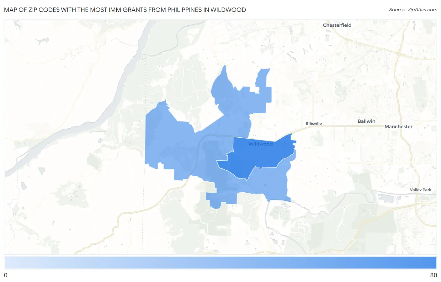 Zip Codes with the Most Immigrants from Philippines in Wildwood Map