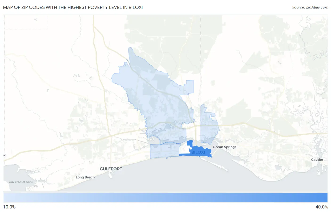 Zip Codes with the Highest Poverty Level in Biloxi Map