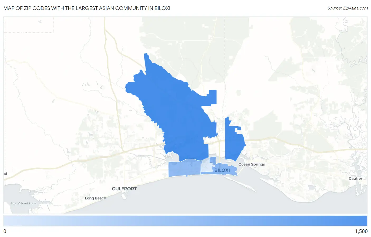 Zip Codes with the Largest Asian Community in Biloxi Map