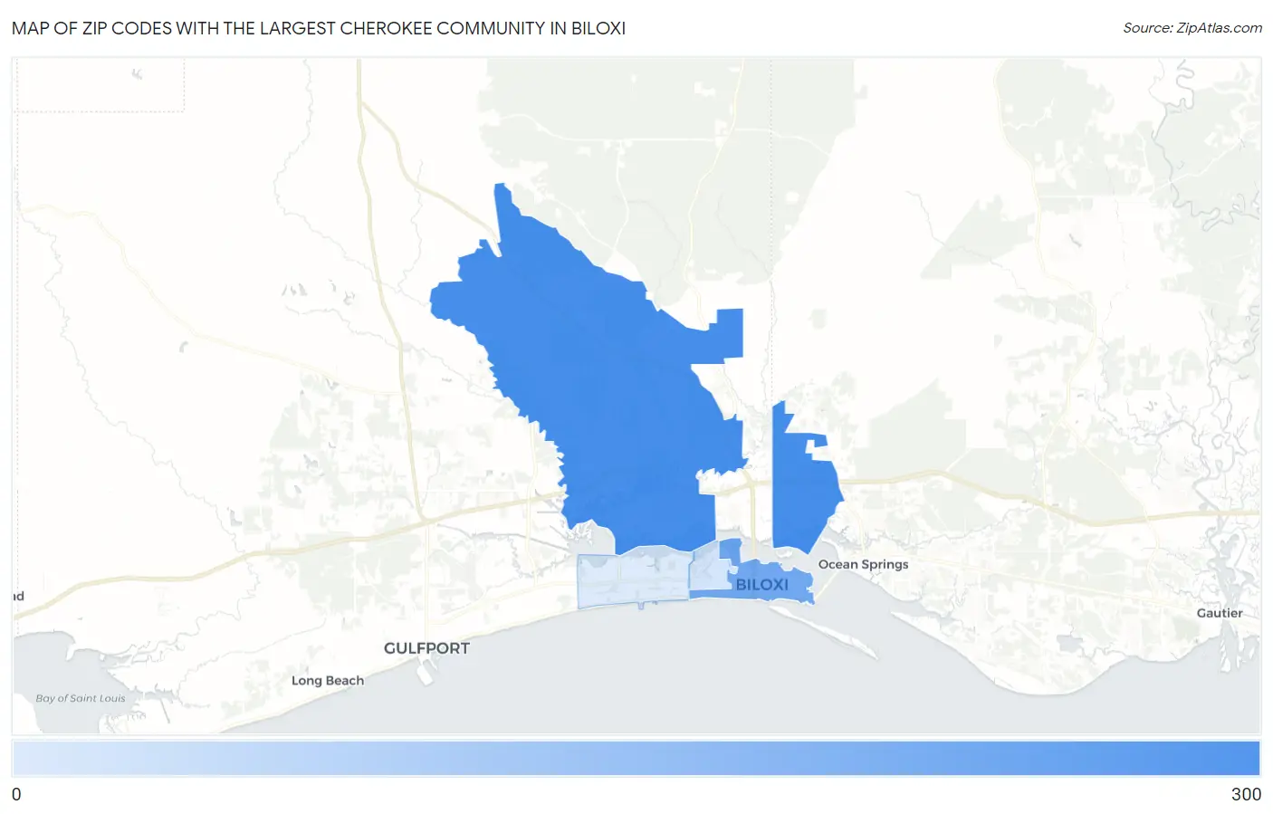 Zip Codes with the Largest Cherokee Community in Biloxi Map