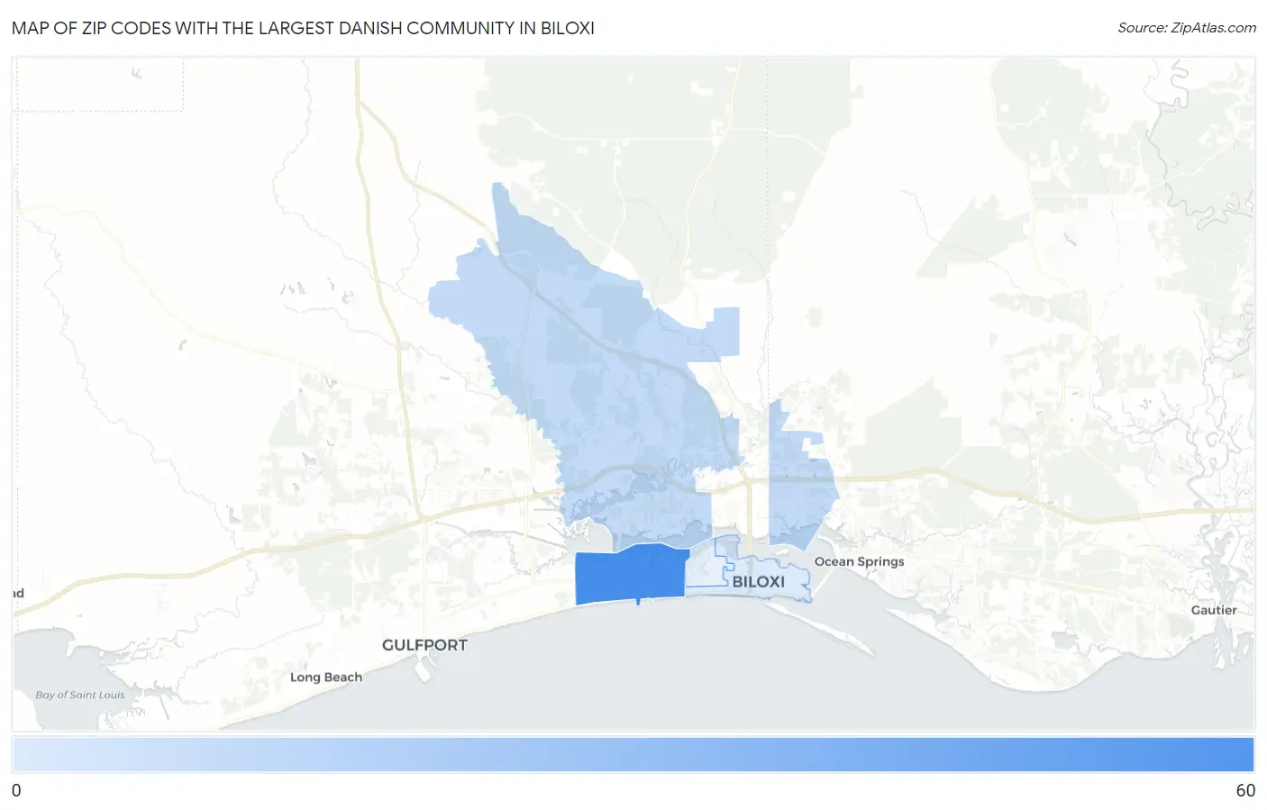 Zip Codes with the Largest Danish Community in Biloxi Map