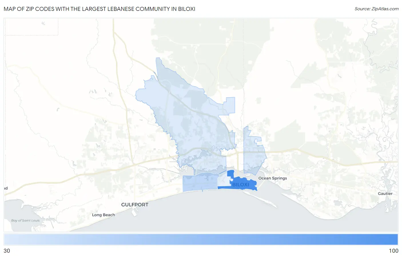 Zip Codes with the Largest Lebanese Community in Biloxi Map