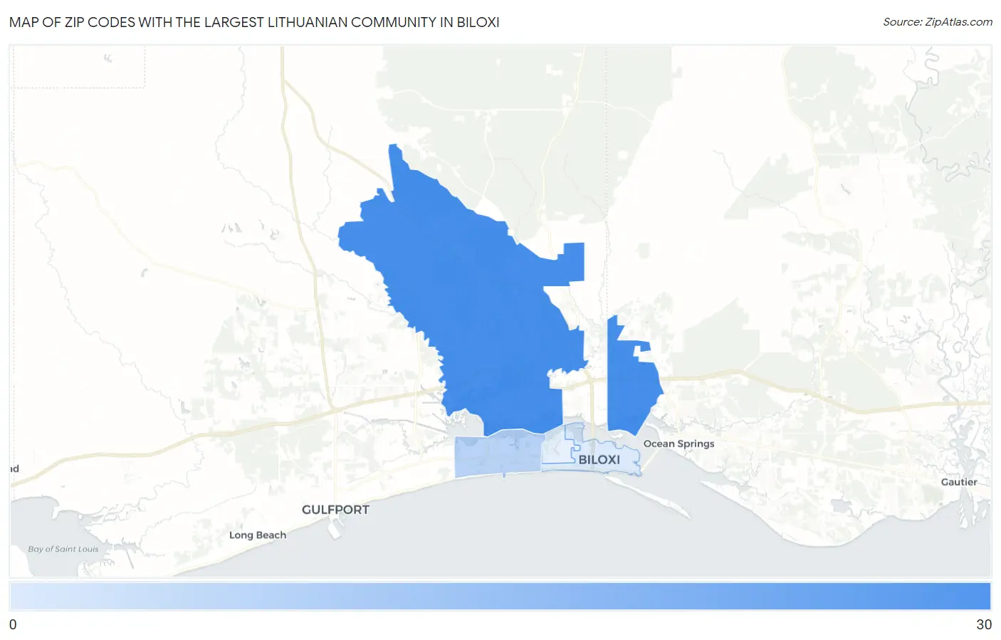 Zip Codes with the Largest Lithuanian Community in Biloxi Map