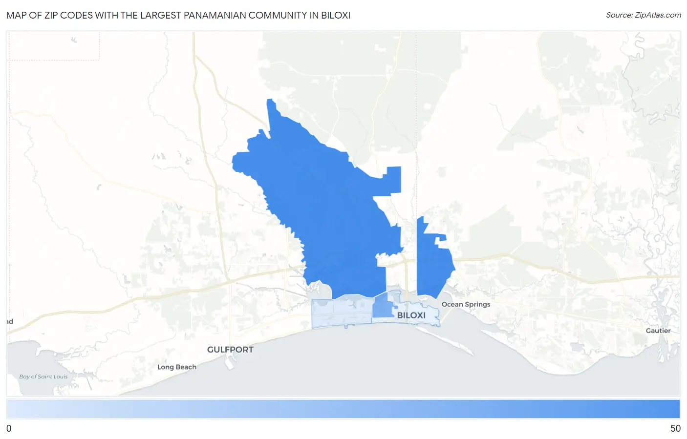 Zip Codes with the Largest Panamanian Community in Biloxi Map