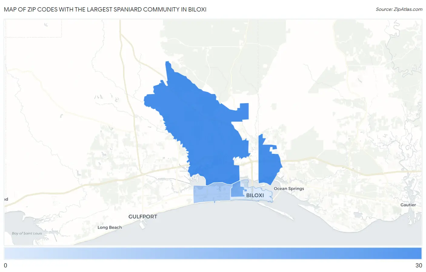 Zip Codes with the Largest Spaniard Community in Biloxi Map