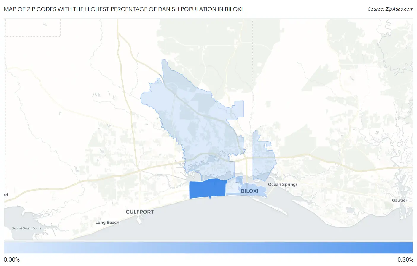 Zip Codes with the Highest Percentage of Danish Population in Biloxi Map