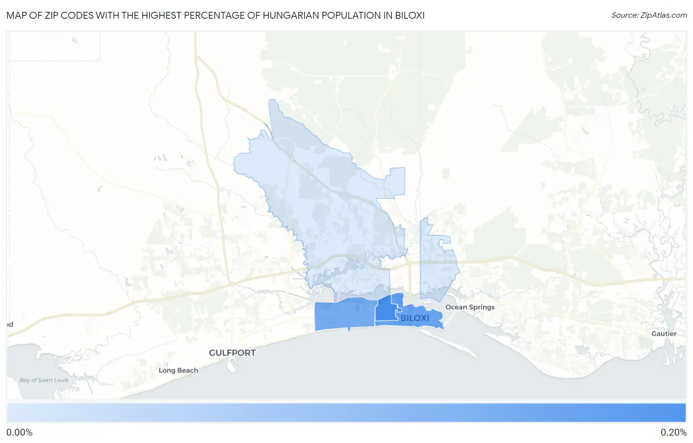 Zip Codes with the Highest Percentage of Hungarian Population in Biloxi Map