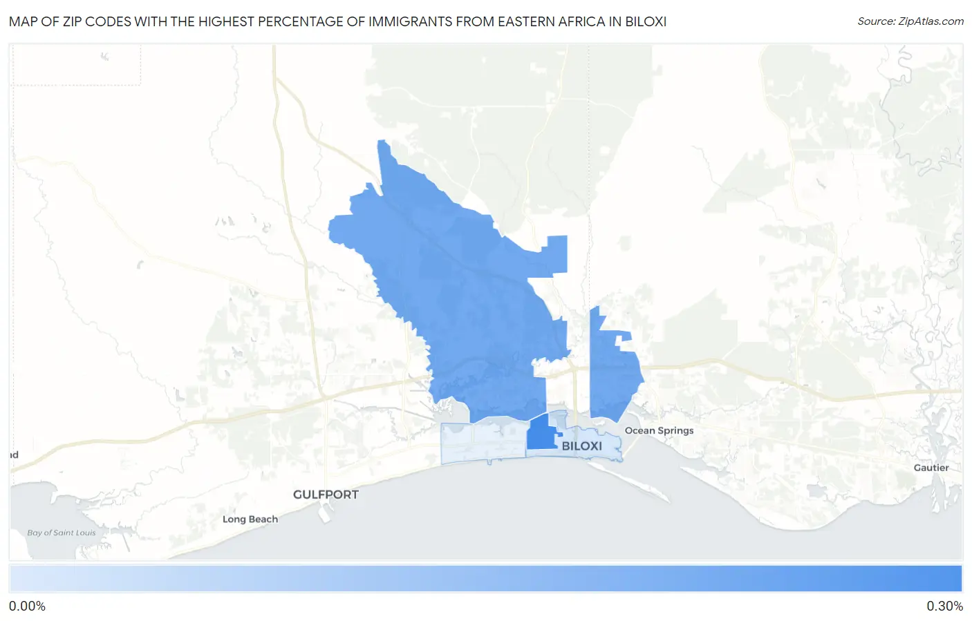 Zip Codes with the Highest Percentage of Immigrants from Eastern Africa in Biloxi Map