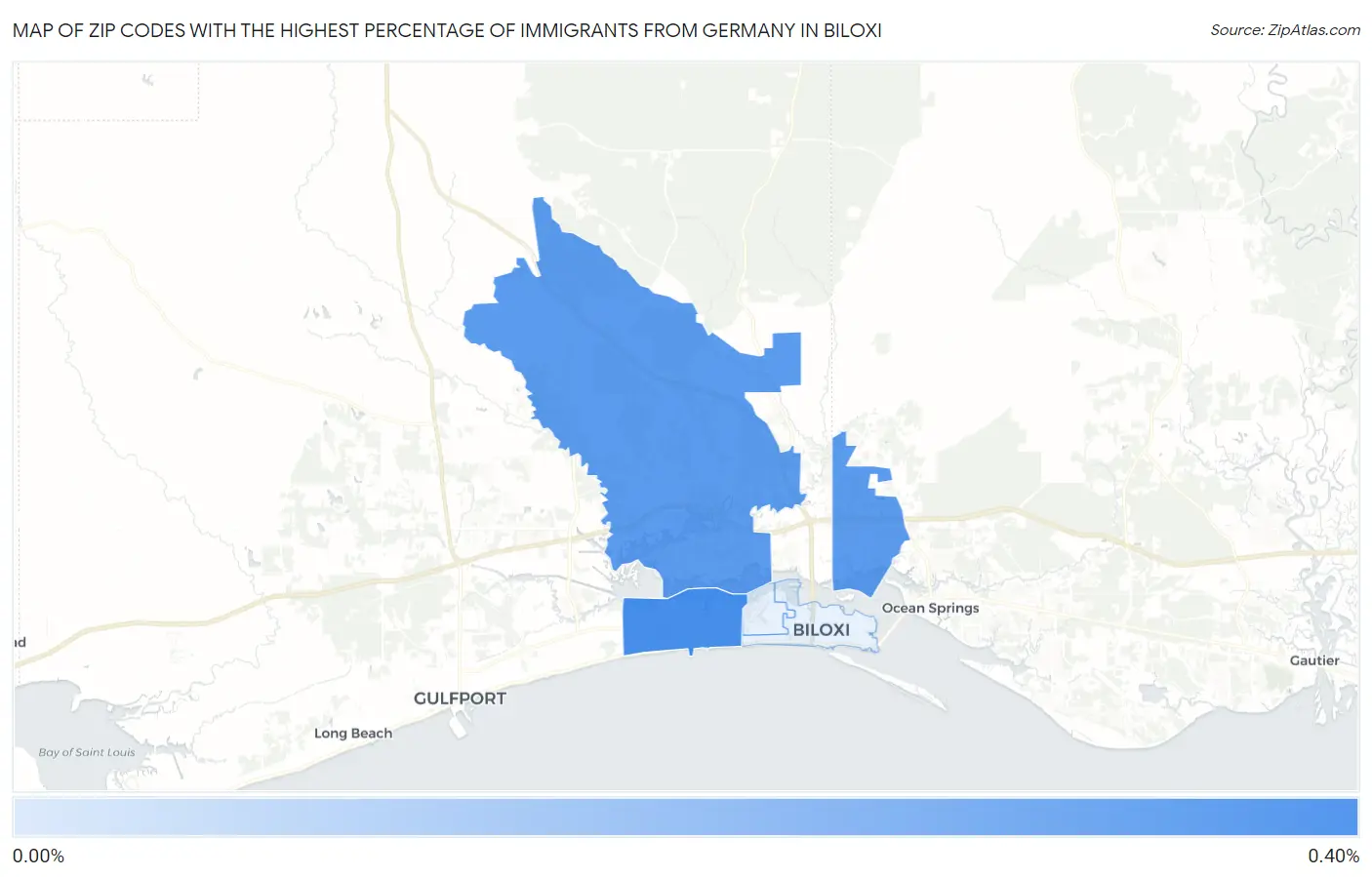 Zip Codes with the Highest Percentage of Immigrants from Germany in Biloxi Map
