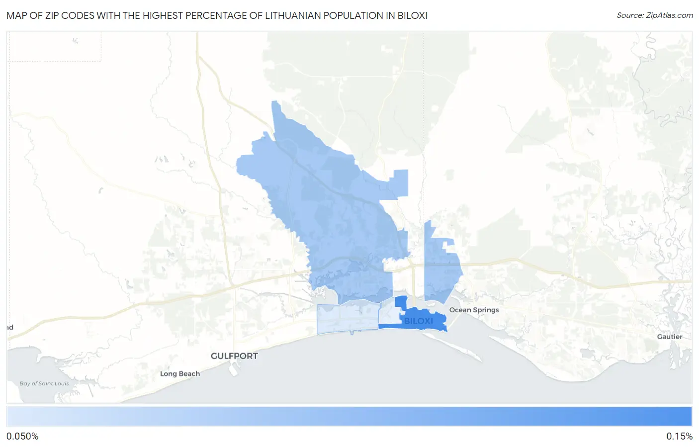 Zip Codes with the Highest Percentage of Lithuanian Population in Biloxi Map
