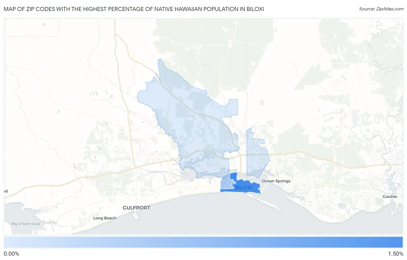 Zip Codes with the Highest Percentage of Native Hawaiian Population in Biloxi Map