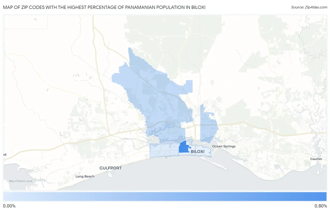 Zip Codes with the Highest Percentage of Panamanian Population in Biloxi Map