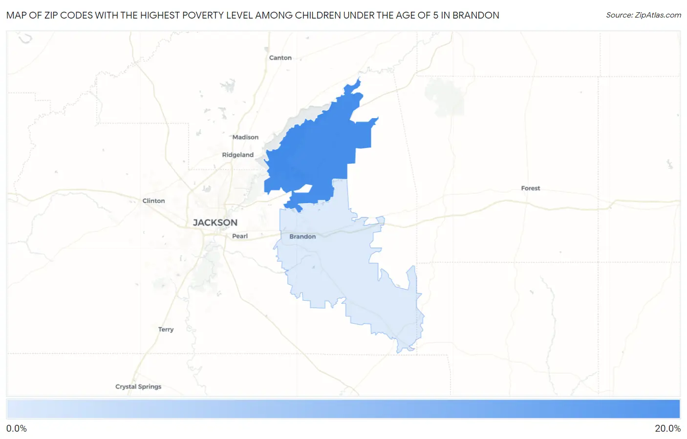 Zip Codes with the Highest Poverty Level Among Children Under the Age of 5 in Brandon Map