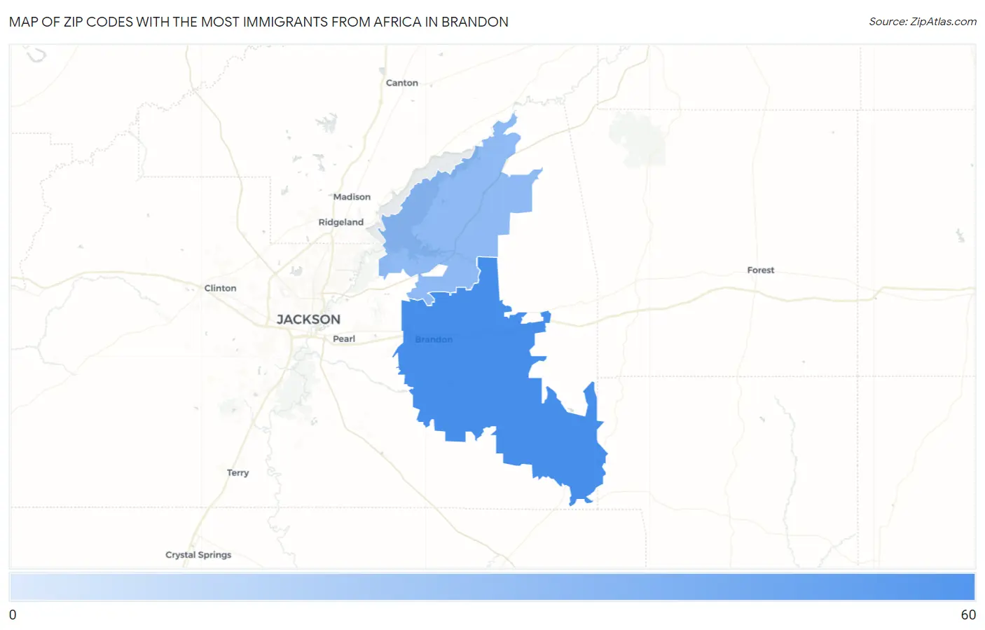 Zip Codes with the Most Immigrants from Africa in Brandon Map
