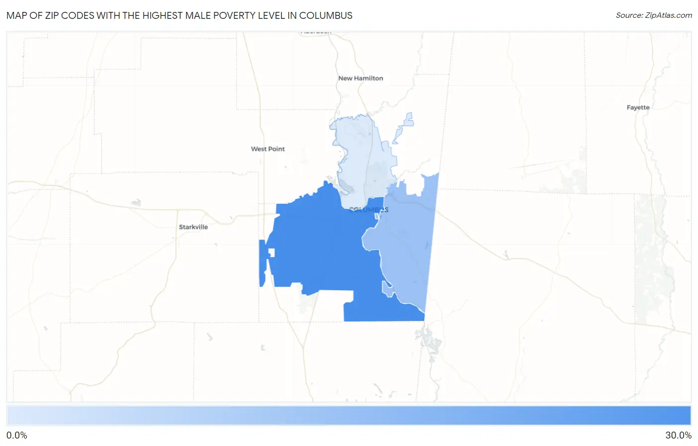 Zip Codes with the Highest Male Poverty Level in Columbus Map
