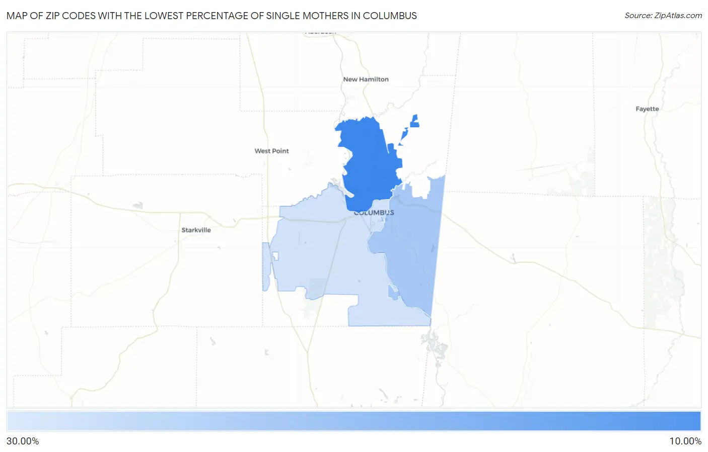 Zip Codes with the Lowest Percentage of Single Mothers in Columbus Map