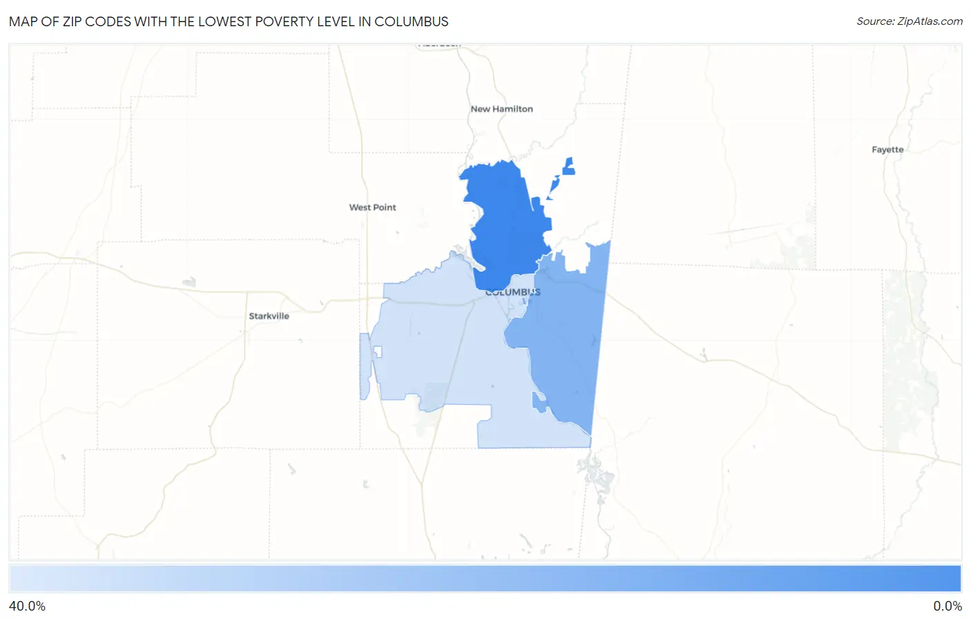 Zip Codes with the Lowest Poverty Level in Columbus Map