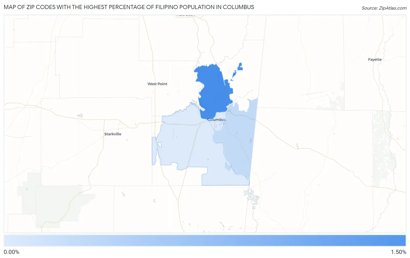 Zip Codes with the Highest Percentage of Filipino Population in Columbus Map