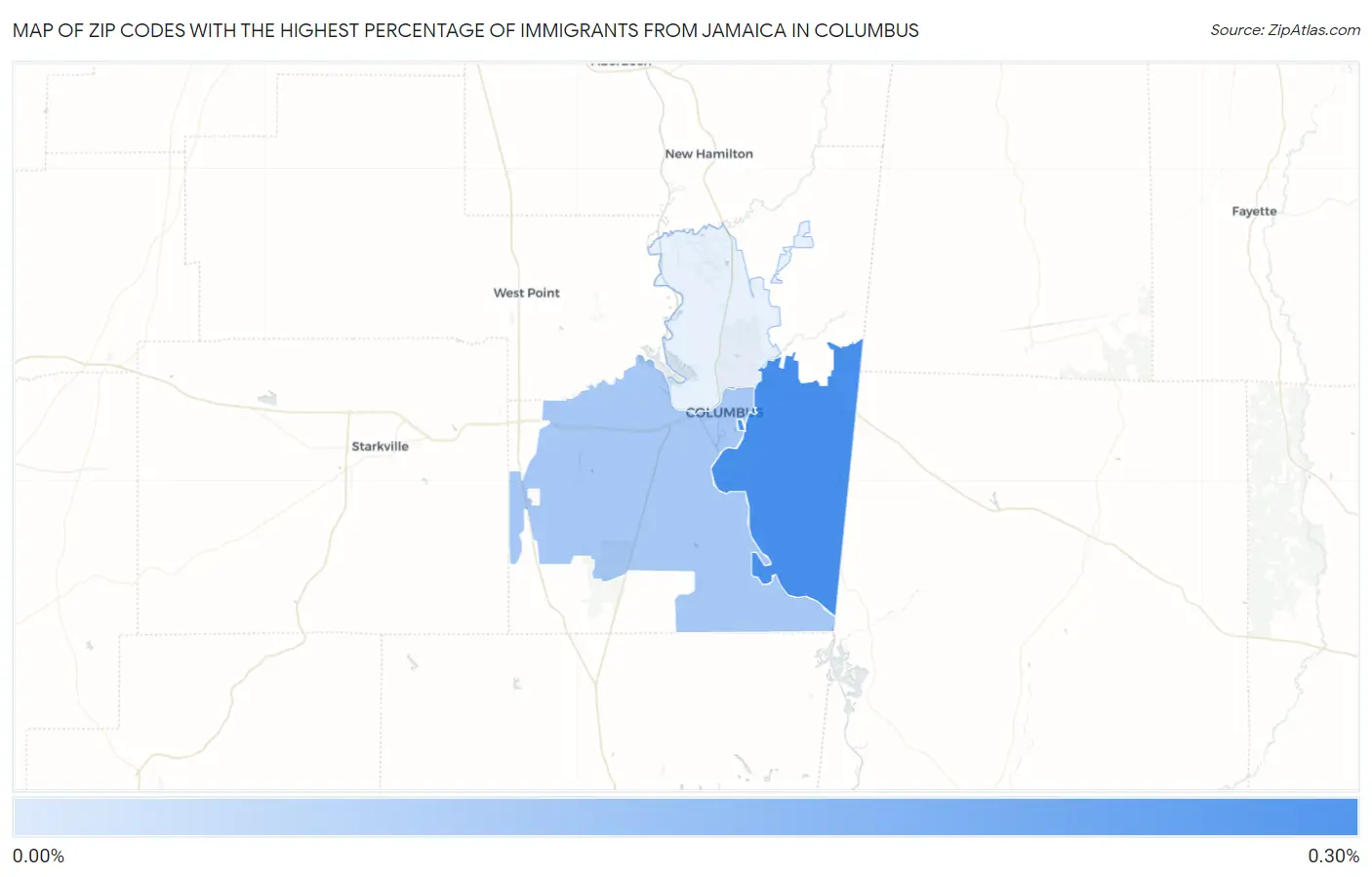 Zip Codes with the Highest Percentage of Immigrants from Jamaica in Columbus Map