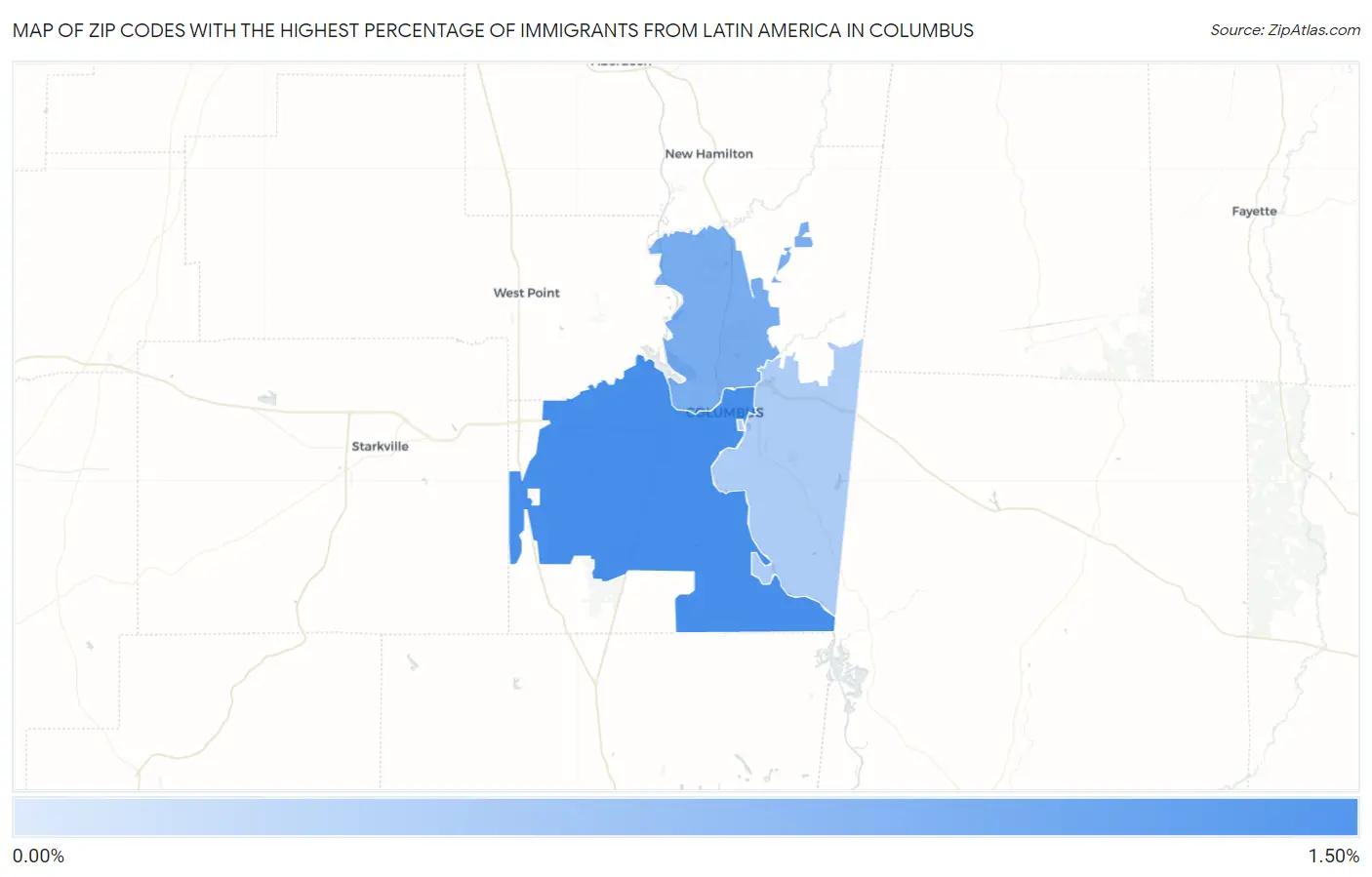 Zip Codes with the Highest Percentage of Immigrants from Latin America in Columbus Map