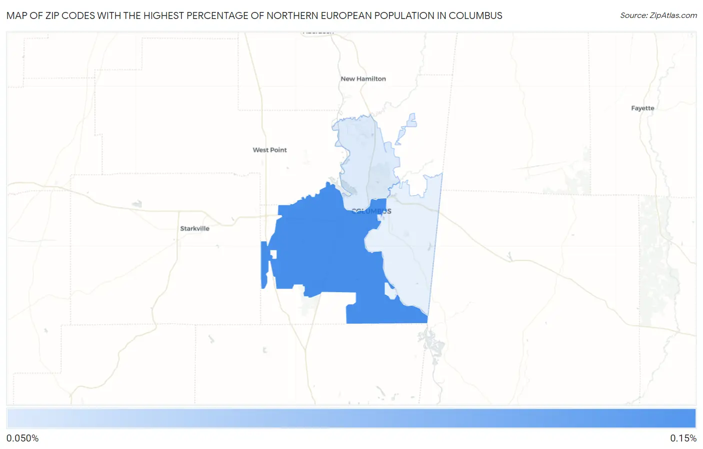 Zip Codes with the Highest Percentage of Northern European Population in Columbus Map