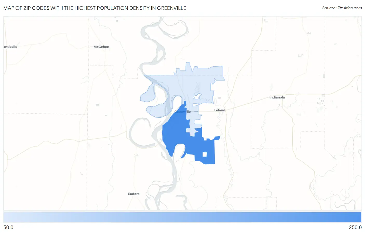 Zip Codes with the Highest Population Density in Greenville Map