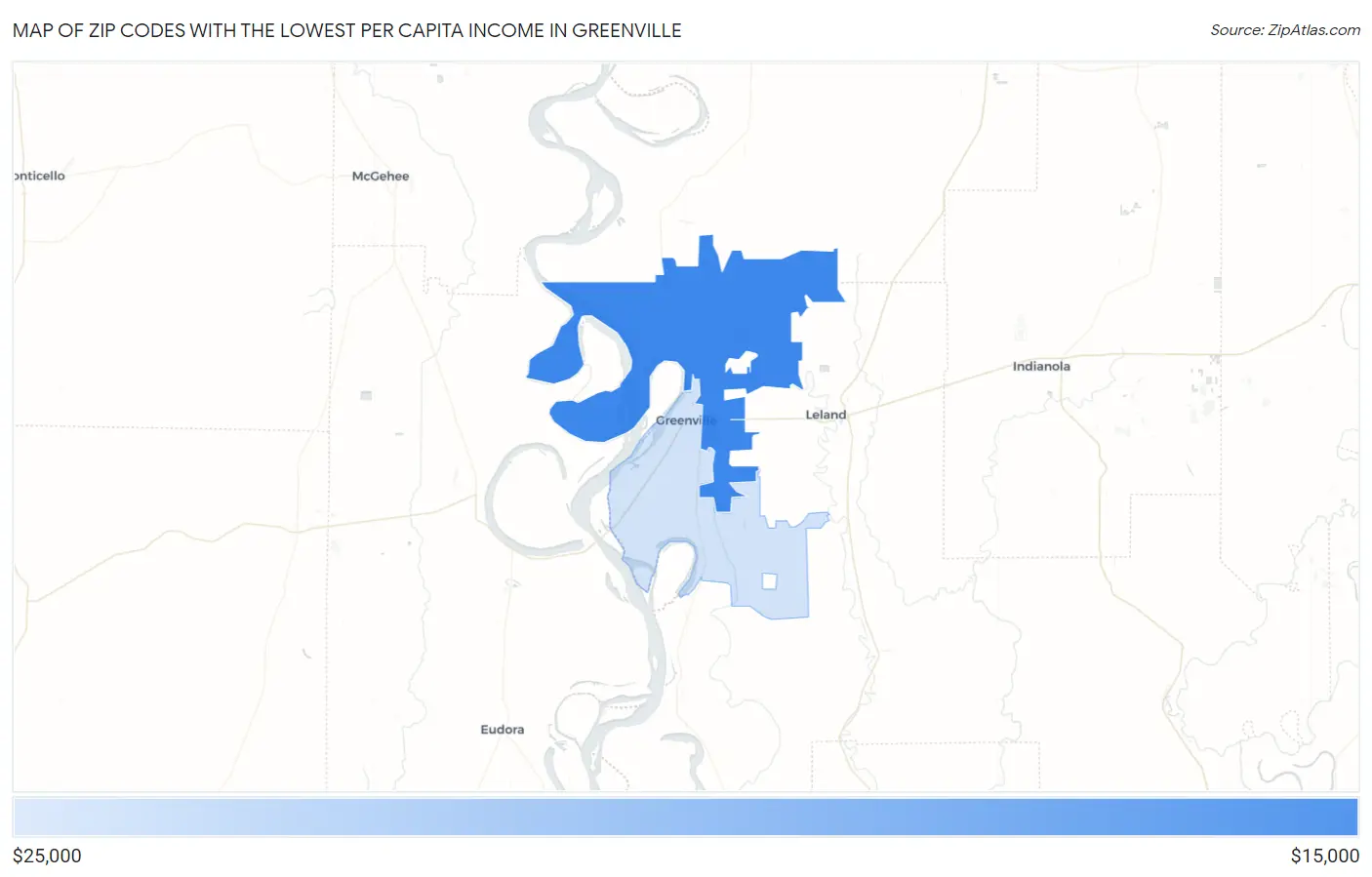 Zip Codes with the Lowest Per Capita Income in Greenville Map
