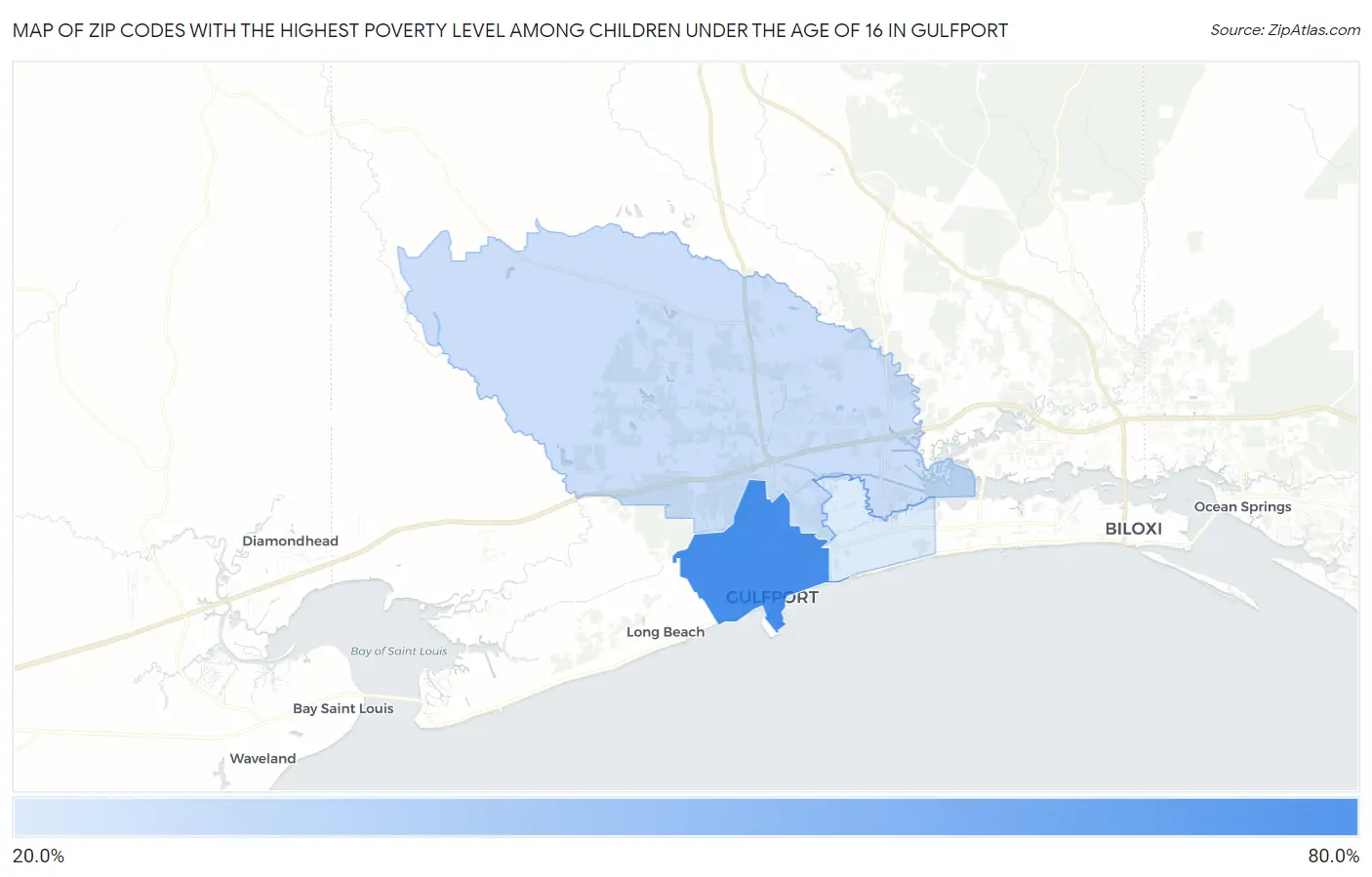 Zip Codes with the Highest Poverty Level Among Children Under the Age of 16 in Gulfport Map
