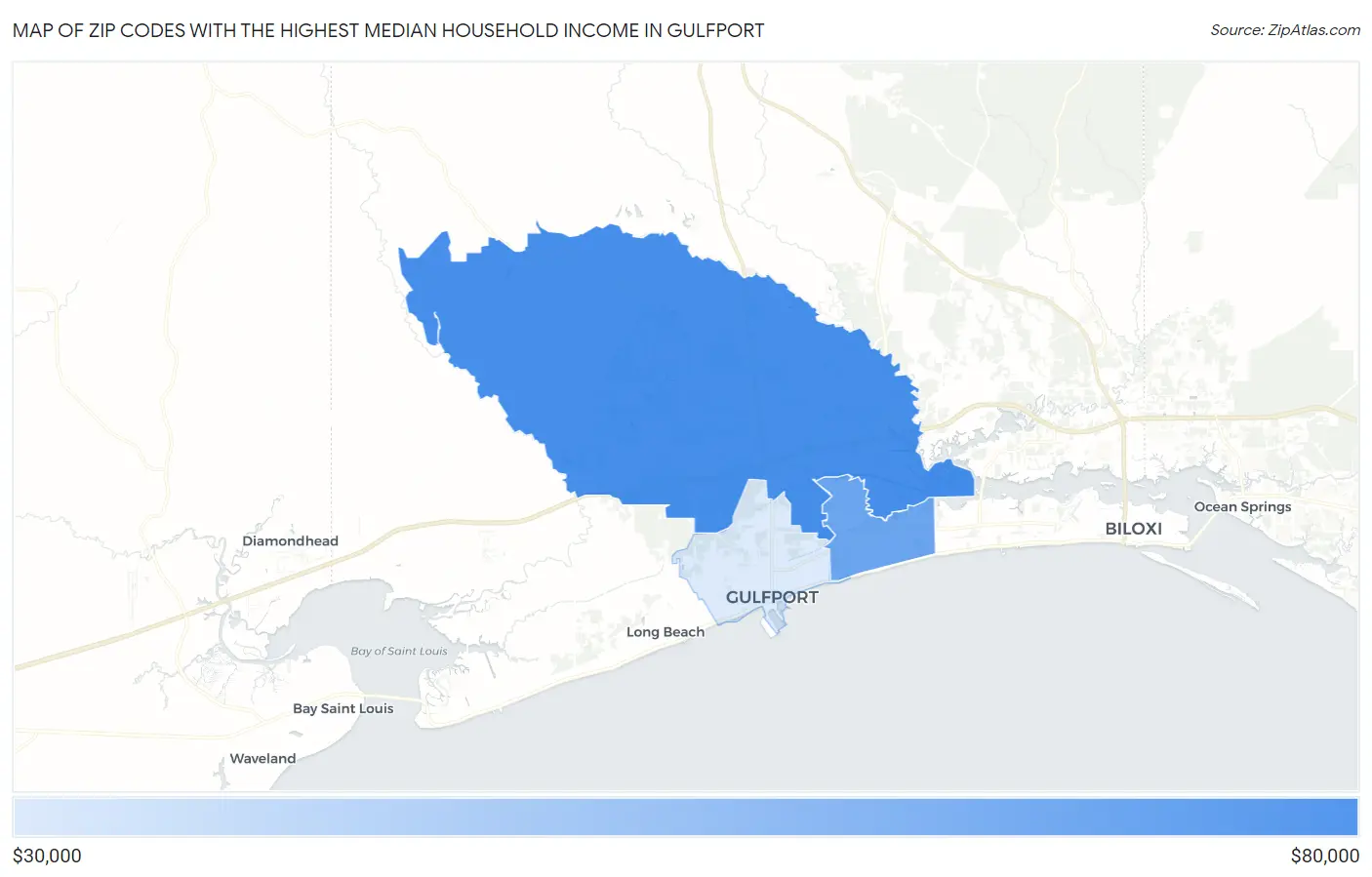 Zip Codes with the Highest Median Household Income in Gulfport Map