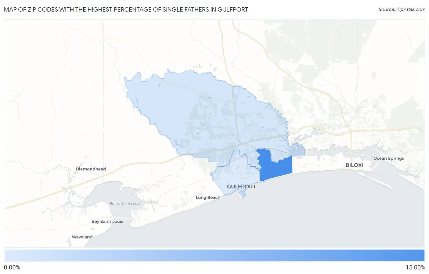 Zip Codes with the Highest Percentage of Single Fathers in Gulfport Map