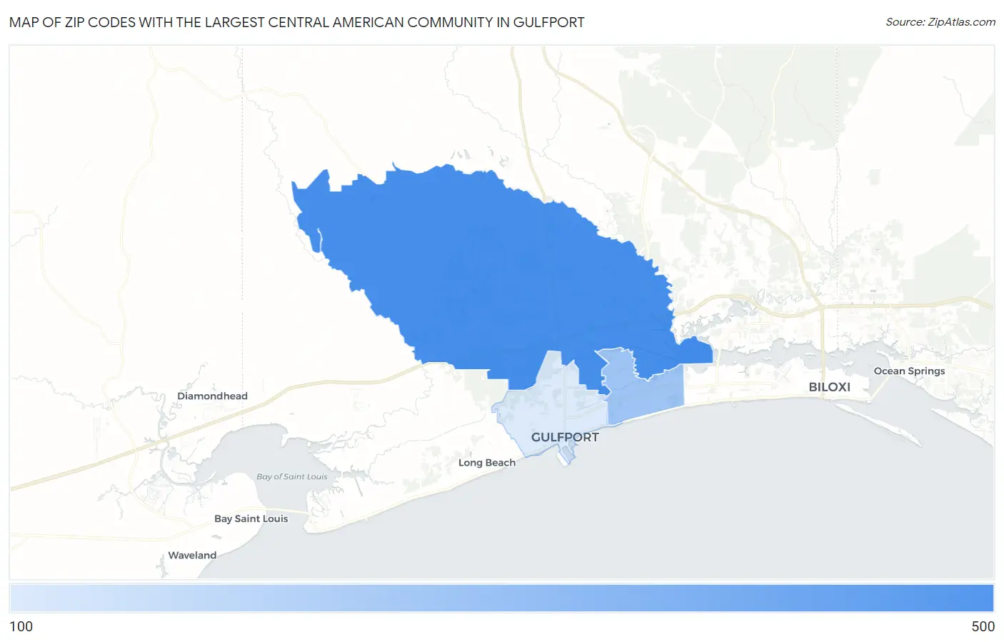 Zip Codes with the Largest Central American Community in Gulfport Map